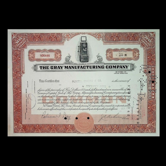 Gray Manufacturing Stock Certificate from 1950s / 1960s