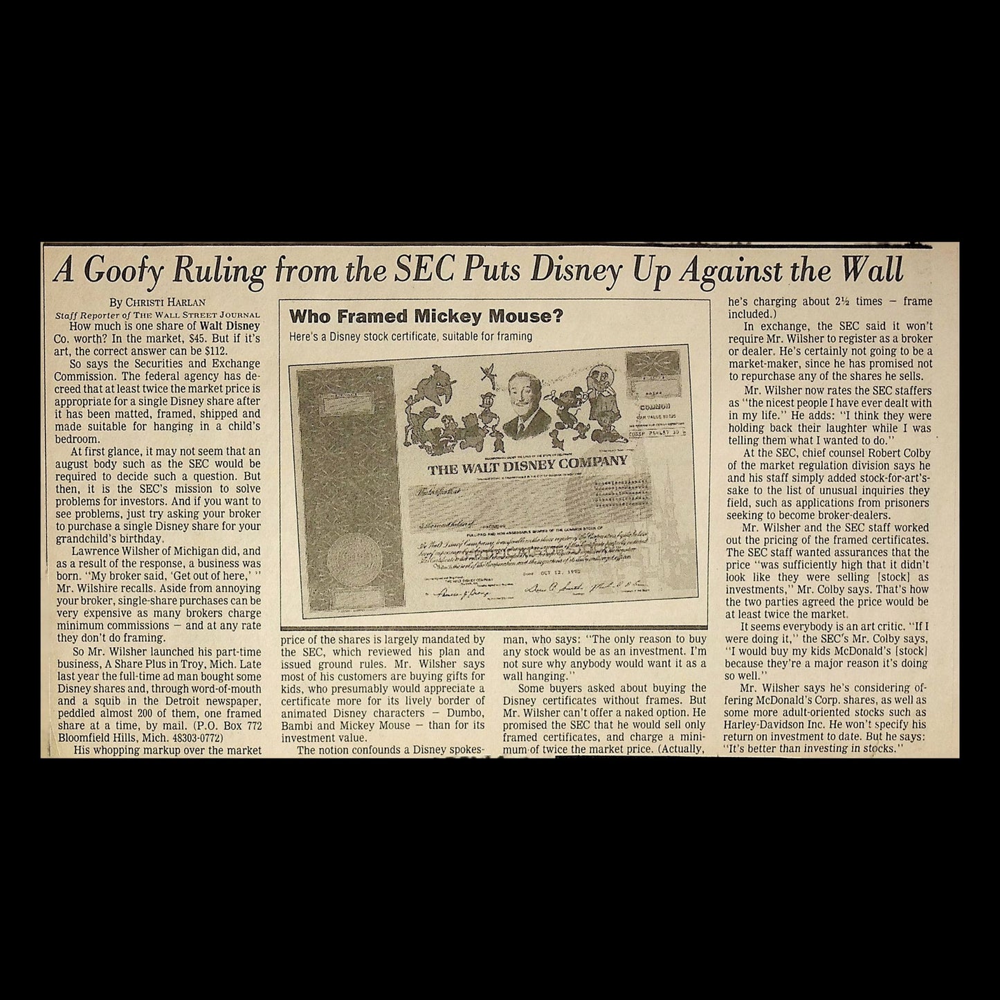 The Walt Disney Company Stock Certificates from 90s to 2000s ft Mickey Mouse and friends