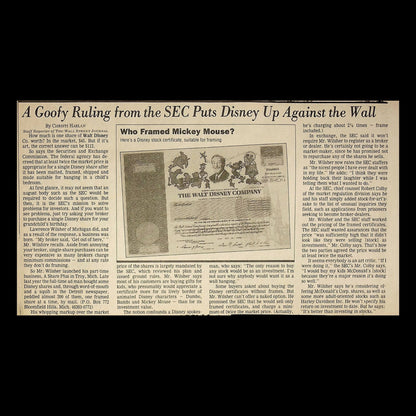 The Walt Disney Company Stock Certificates from 90s to 2000s ft Mickey Mouse and friends