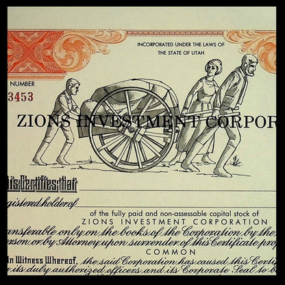 Zions Investment Corporation 股票证书（现为 Zions Bancorporation）