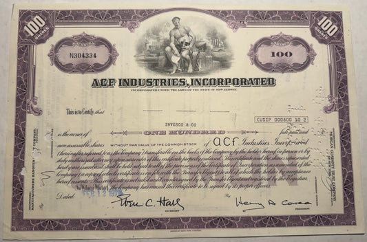 ACF Industries Inc Stock Certificate