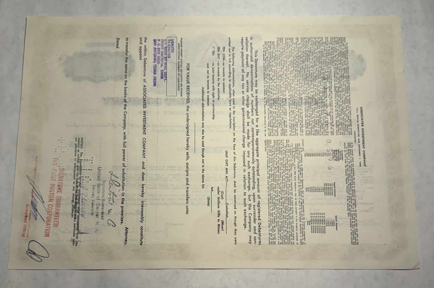 Associates Investment Company (now CitiBank) Bond Certificate