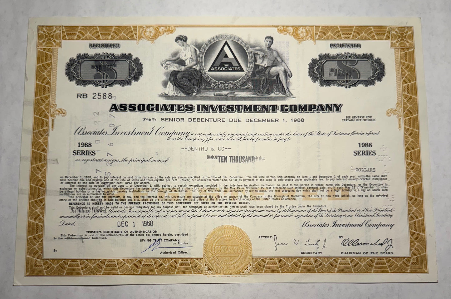 Associates Investment Company (now CitiBank) Bond Certificate