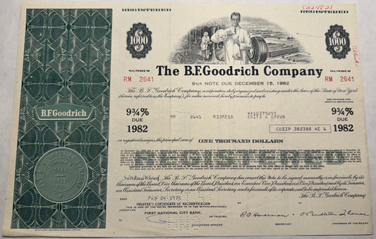 BF Goodrich Bond Certificate - Tire Company