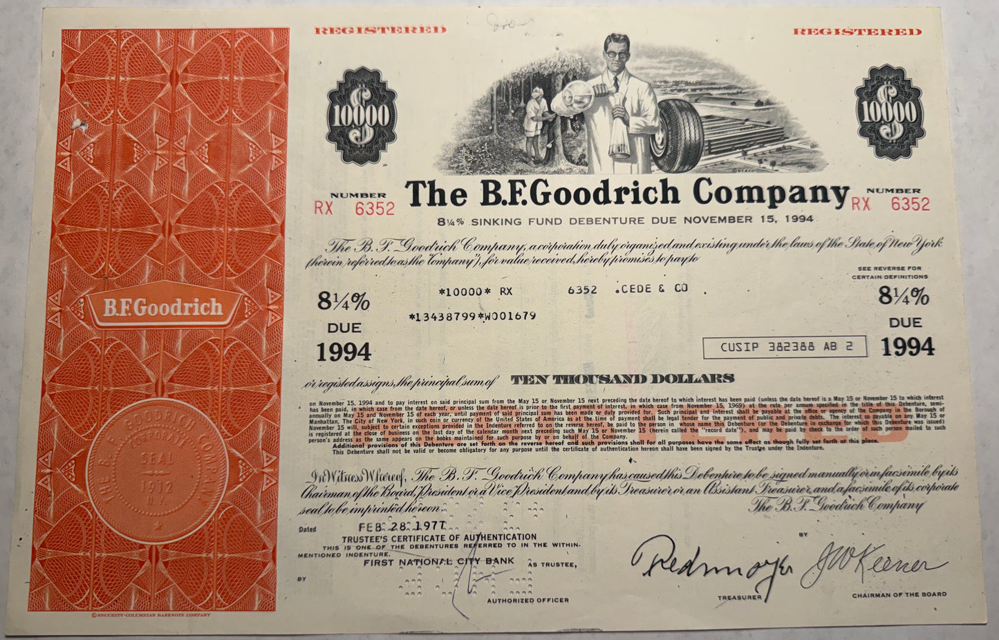 BF Goodrich Bond Certificate - Tire Company