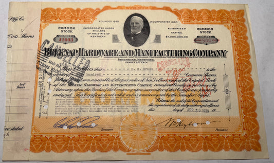 Belknap Hardware and Manufacturing Company Stock Certificate