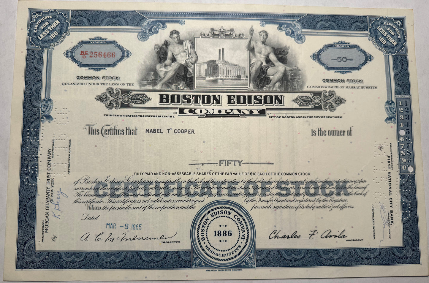 Boston Edison Company Stock Certificate