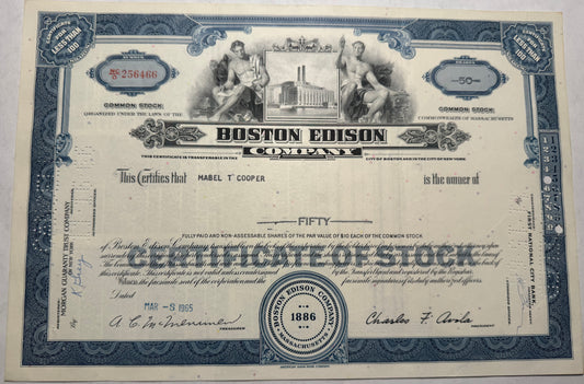 Boston Edison Company Stock Certificate