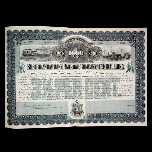 Boston & Albany Railroad Company Terminal (Kneeland Street Depot) Bond Certificate from 1901