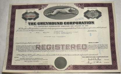 The Greyhound (Bus) Corporation Bond Certificate