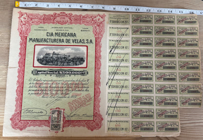 Cia Mexicana Manufacturera De Velas, S.A. Bond Certificate with Coupons (Mexican Candle Co)