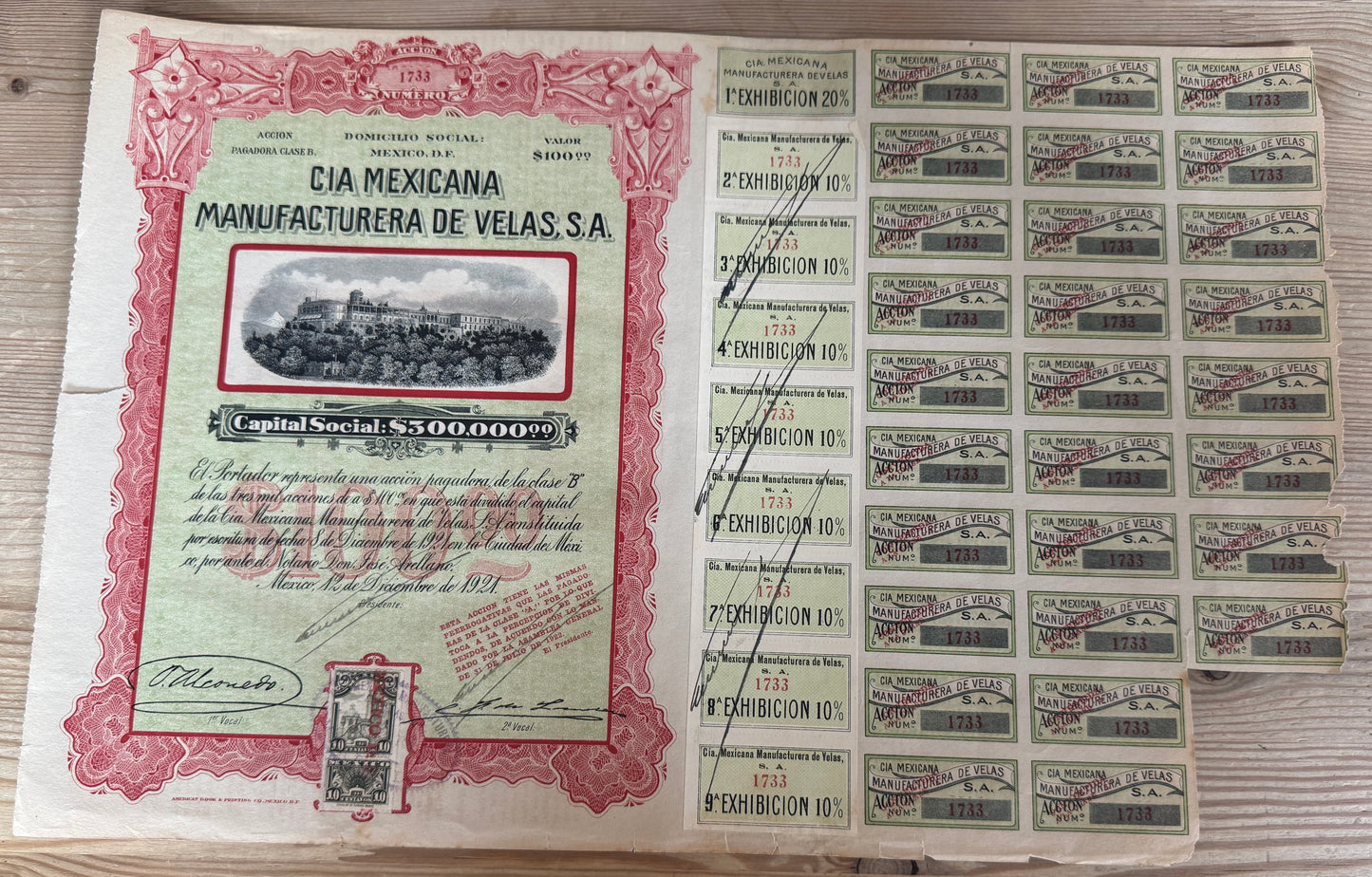 Cia Mexicana Manufacturera De Velas, S.A. Bond Certificate with Coupons (Mexican Candle Co)