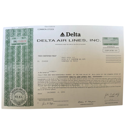 Delta Air Lines, Inc Stock Certificate