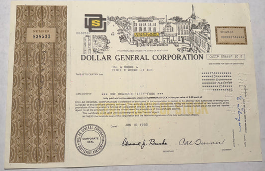 Dollar General (with store drawing) Stock Certificate