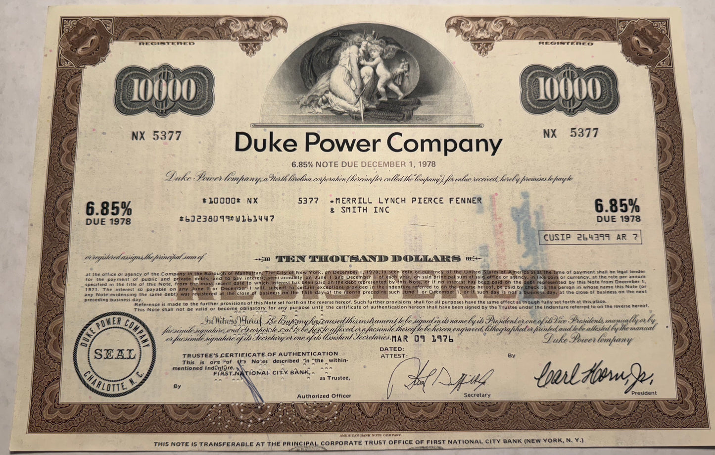 Duke Power Company $10,000 Bond Certificate