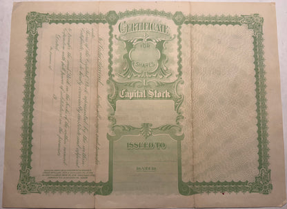 1912 Electric Garage and Service Company Stock Certificate