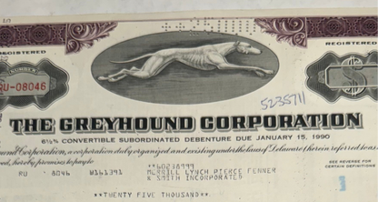 The Greyhound (Bus) Corporation Bond Certificate