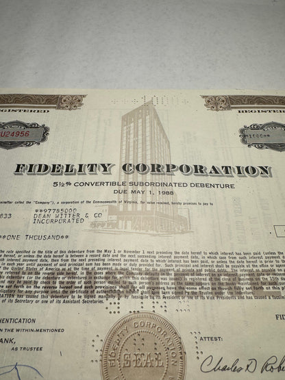 Fidelity Corporation Bond Certificate