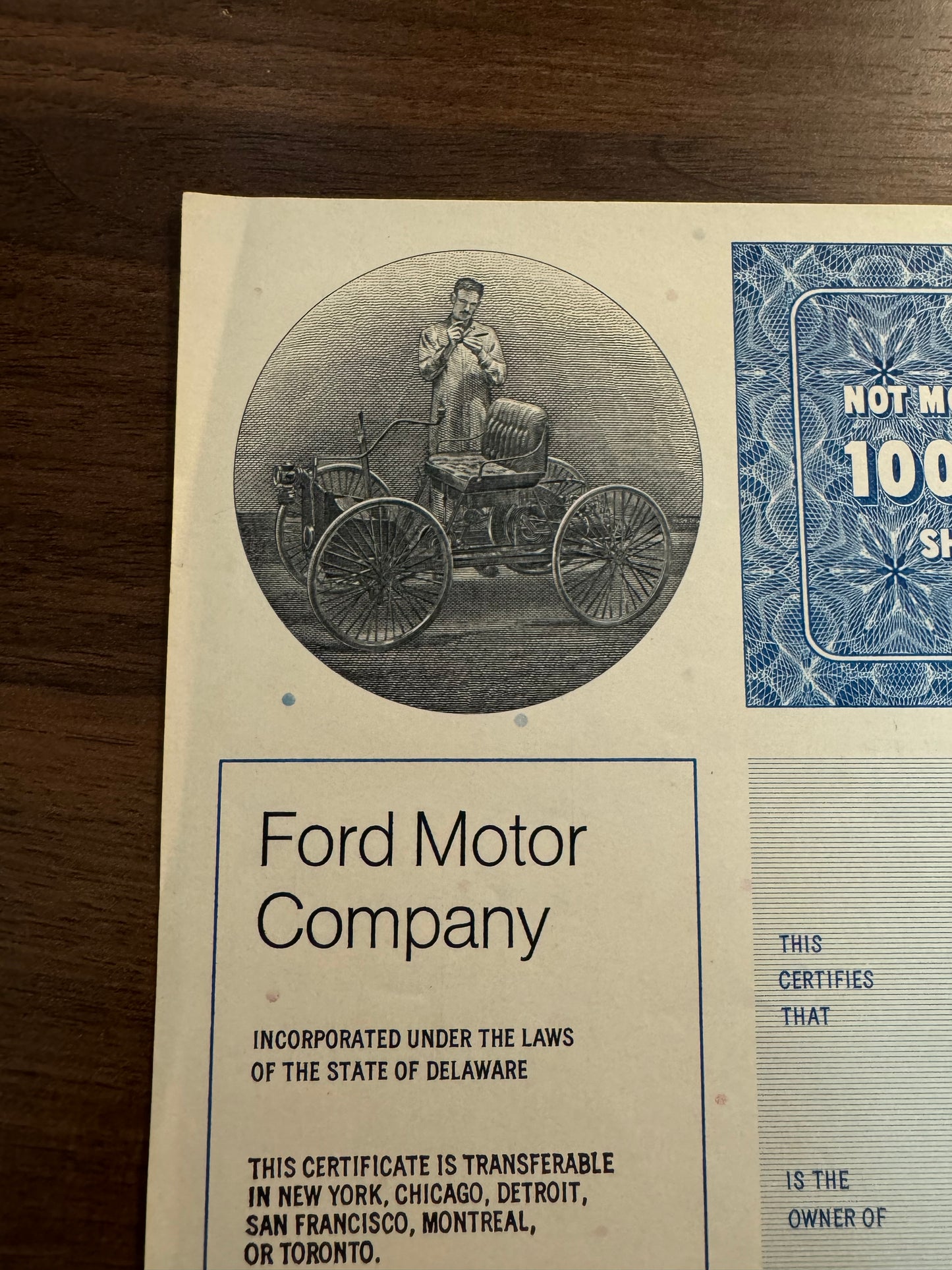 Ford Motor Company Stock Certificate (rare specimen)