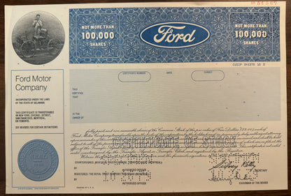 Ford Motor Company Stock Certificate (rare specimen)