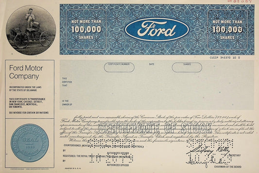 Ford Motor Company Stock Certificate (rare specimen)