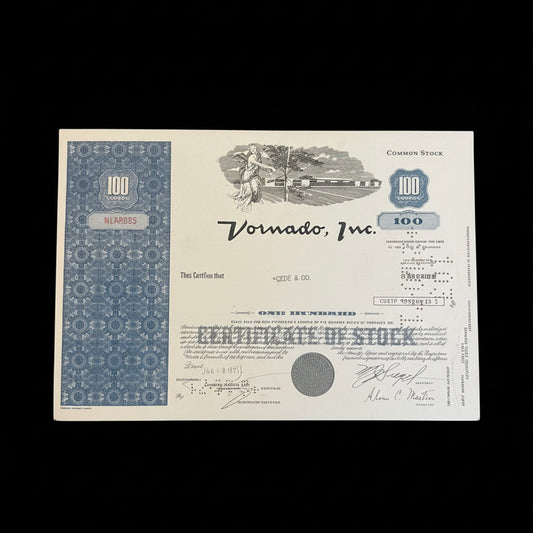 Vornado, Inc. Stock Certificate from the 1970s