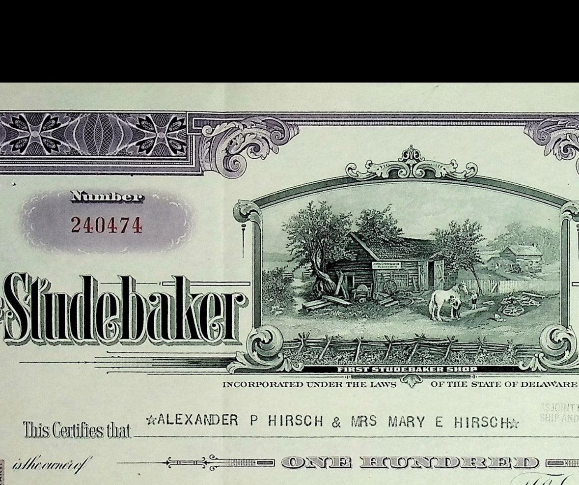 The Studebaker Corporation Stock Certificate from 1940/50s