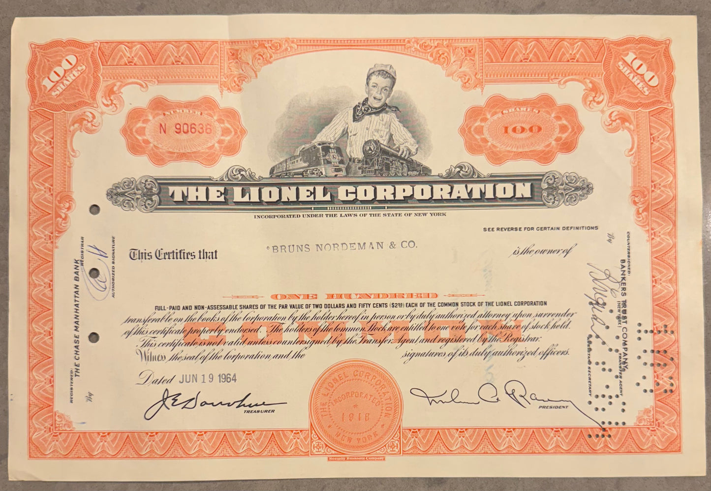 Lionel (Toy Trains) Corporation Stock Certificate from 1960s