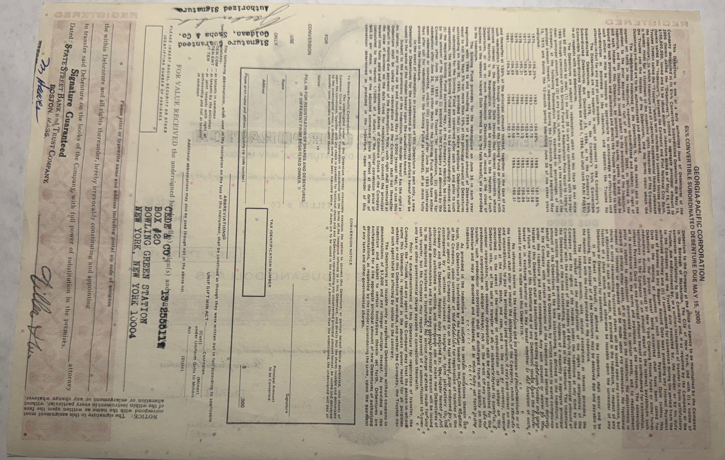 Georgia Pacific Bond Certificate