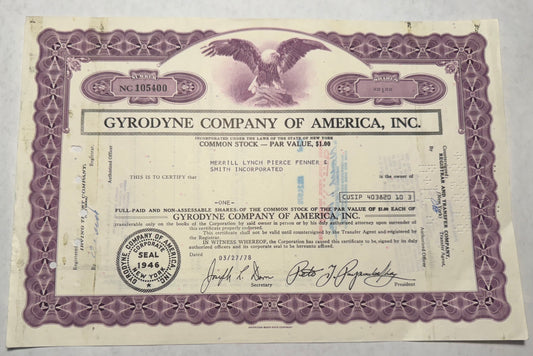 Gyrodyne Company of America Stock Certificate