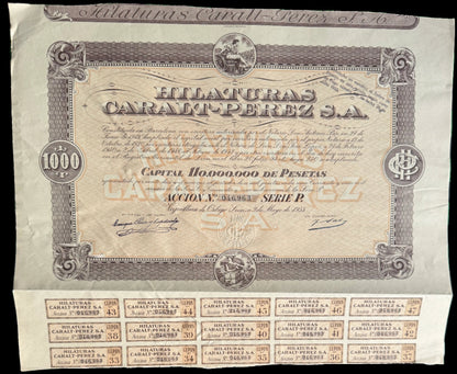 Hilaturas Caralt-Perez Bond Certificate (Spanish textile co)