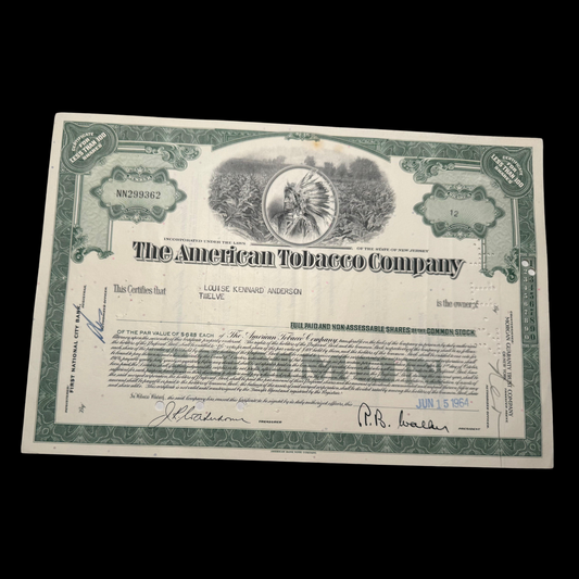 American Tobacco Company Stock Certificate from 1960s