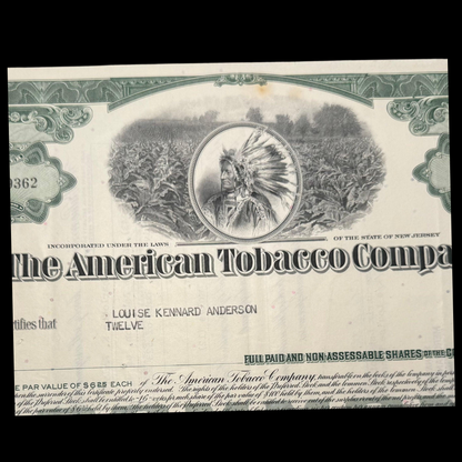 American Tobacco Company Stock Certificate from 1960s