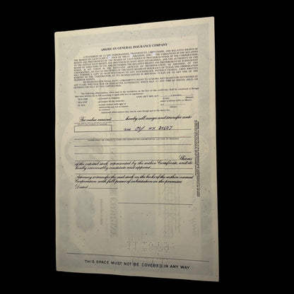 American General Insurance (ft George Washington) Now AIG - Stock Certificate