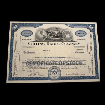 Collins Radio Stock Certificate form 1960/70s