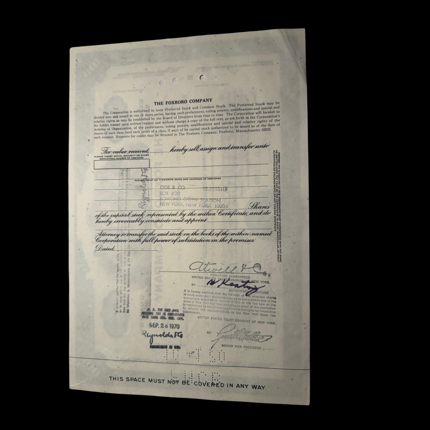 The Foxboro Company Stock Certificate - Massachusetts 1960s-70s