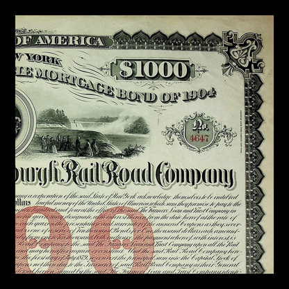 Rome, Watertown and Ogdensburg Railroad Bond Certificate 1904 - Niagara Falls, NY