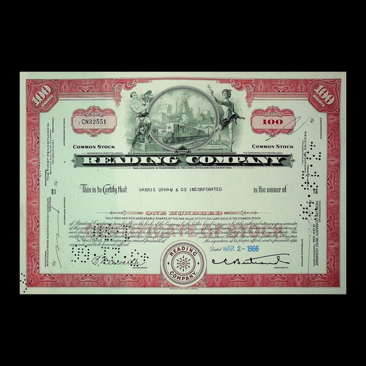 Reading Company (Railroad) Stock Certificate from 1960s