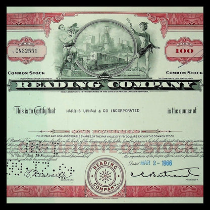 Reading Company (Railroad) Stock Certificate from 1960s