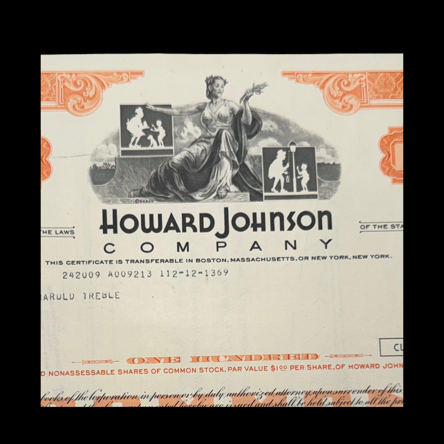 Howard Johnson (now Wyndham Hotels) Stock Certificate