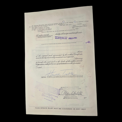 Howard Johnson (now Wyndham Hotels) Stock Certificate