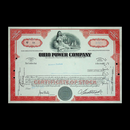 Ohio Power Company (now AEP) Stock Certificate from 1970s