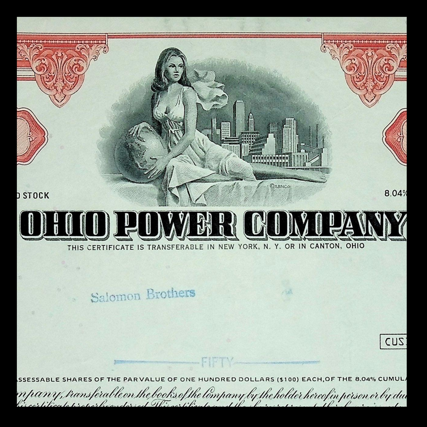 Ohio Power Company (now AEP) Stock Certificate from 1970s