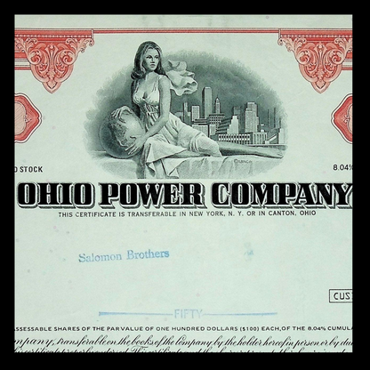Ohio Power Company (now AEP) Stock Certificate from 1970s