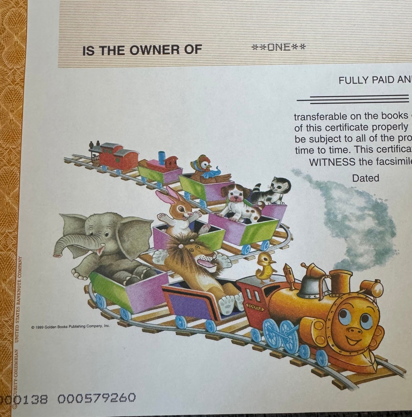 Golden Books Family Entertainment Stock Certificate (dot com)