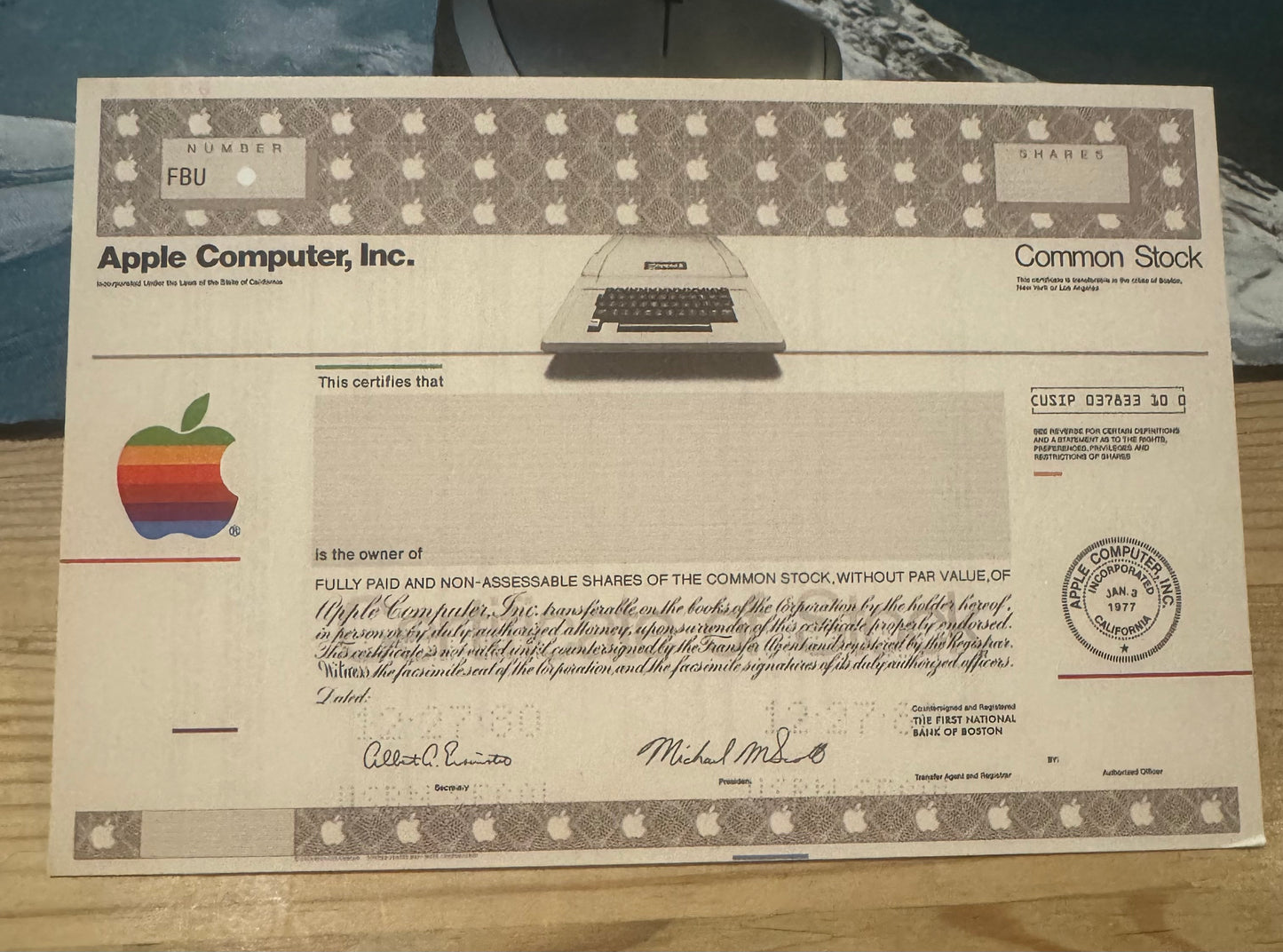 Apple Computer Stock Certificate 1980s Postcard