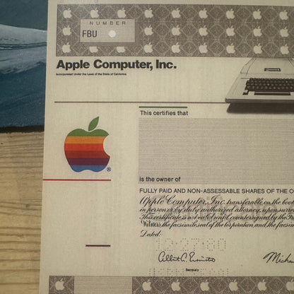 Apple Computer Stock Certificate 1980s Postcard