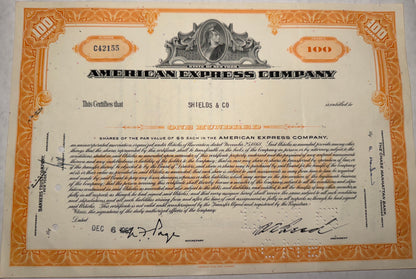 American Express Company Stock Certificate - Orange