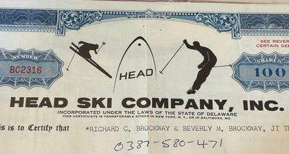 Head Ski Company Stock Certificate