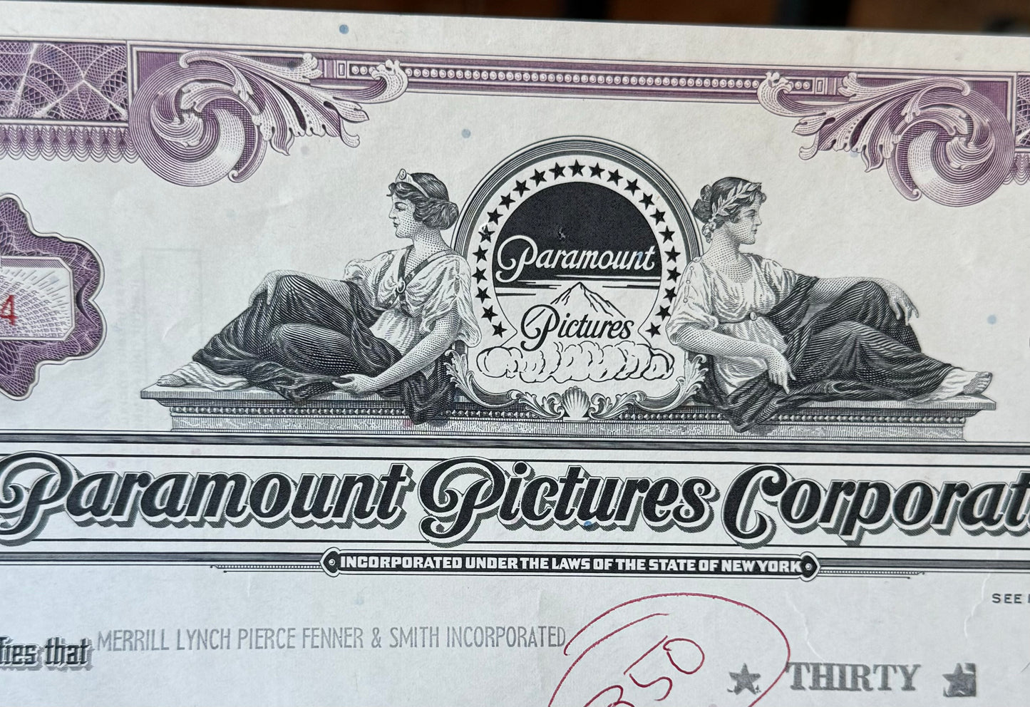 Paramount Pictures Stock Certificate